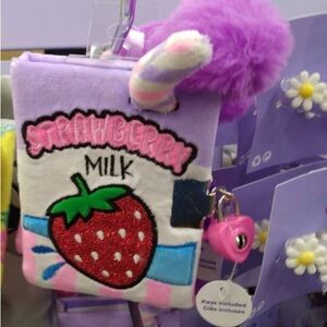 Claire's Strawberry Milk Fuzzy Mini Diary, NWT
